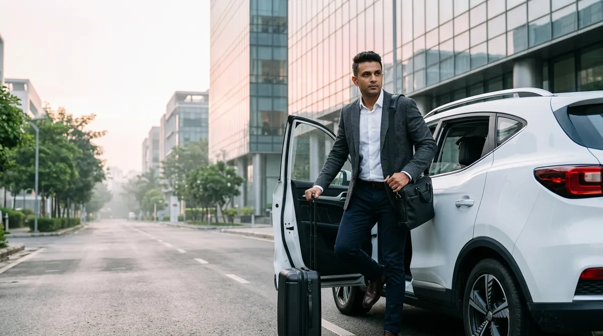 IT professional at airport departures — Hinjewadi to Mumbai airport cab guide