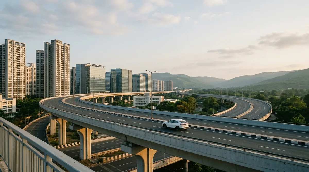 Navi Mumbai skyline with highway — Navi Mumbai to Pune cab route guide